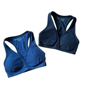 Beyond Yoga Space Dye Lift Your Spirits Bras Set of 2 Navy Dark Heather Gray XS